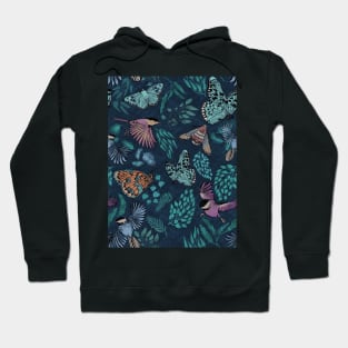 Moody moth, bird and butterfly Hoodie
